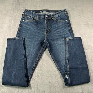 Old Navy Rockstar Mid Rise Super Skinny Jean Womens 8 Distressed Dark Wash Denim